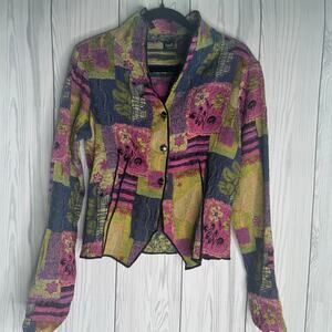 Vintage Treadle Artistic Design Jacket Artsy Boho Floral Blazer Large USA